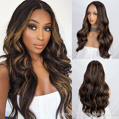 wholesale Fashionable Body Wave 100%brazilian virgin Dark Brown Highlight Blonde Wig Long Wavy transparent lace human hair wigs
